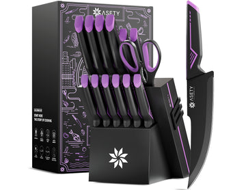 Knife Set, 15 PCS Kitchen Knife Set with Built-in Knife Sharpener Block, Stainless Steel Knife Block Set, Dishwasher Safe Mordern Knife Set, Elegant Box for Men Women