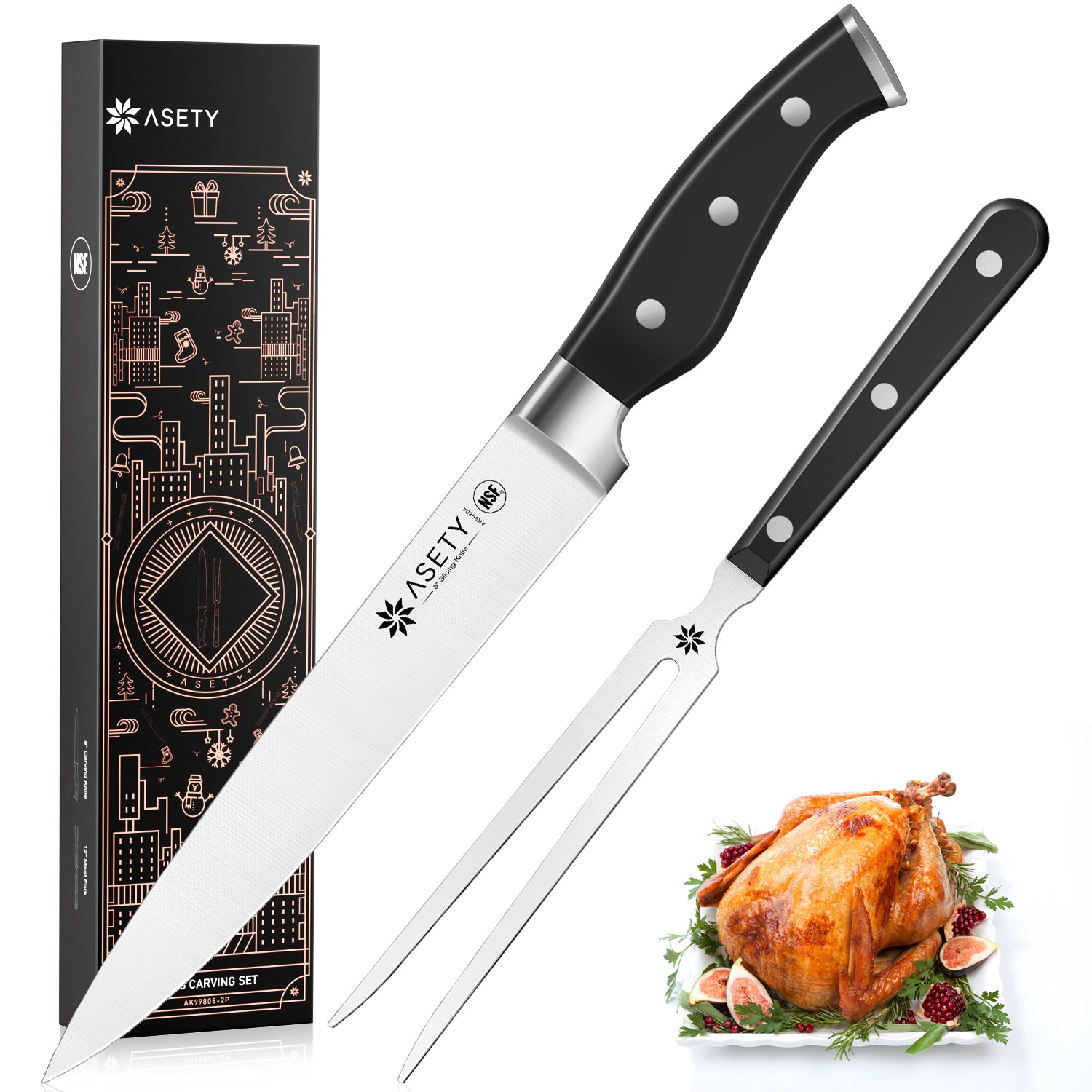 Carving Knife, High Carbon Stainless Steel Carving Knife and Fork Set