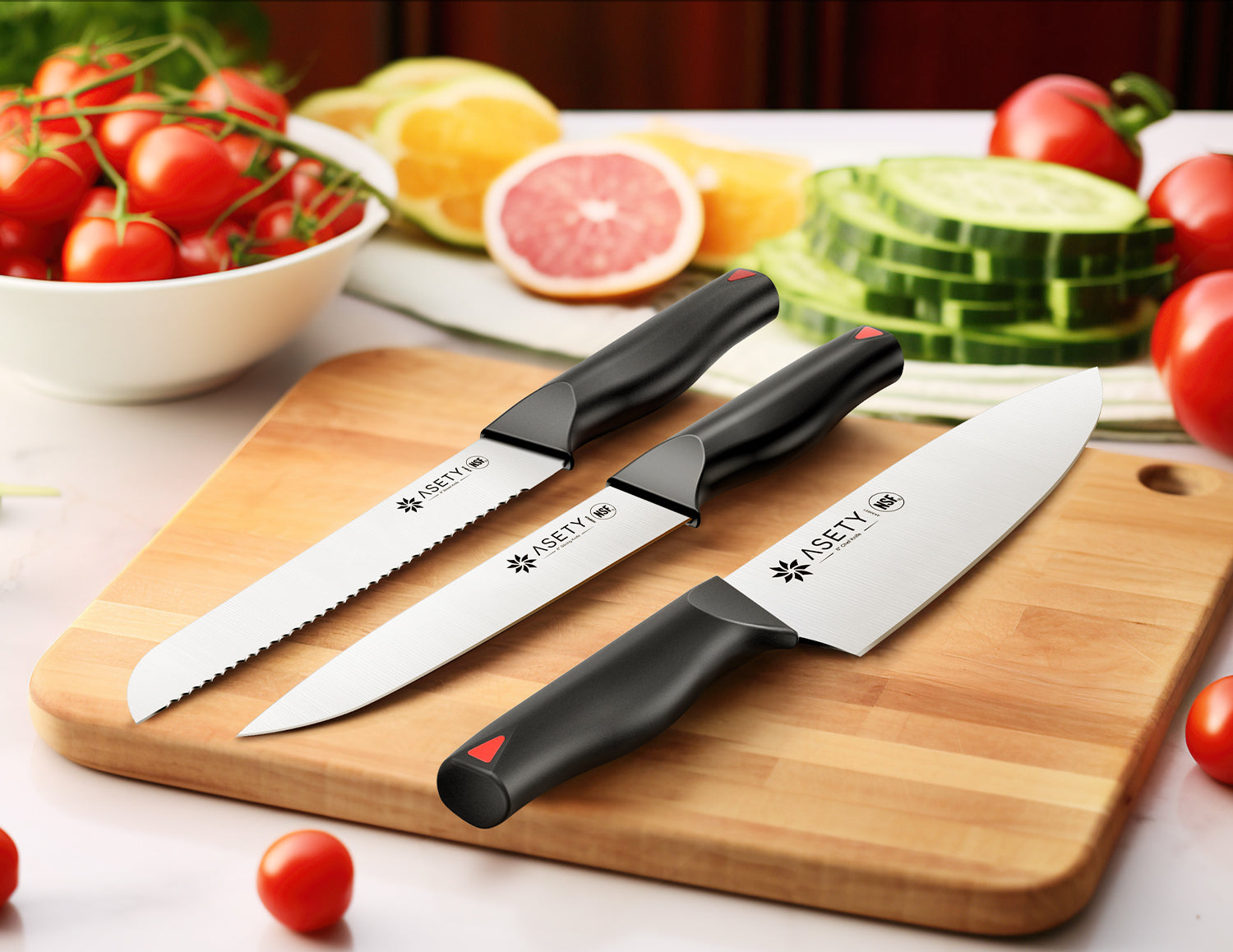 Knife Set, 15 Piece Kitchen Knife Set with Built-in Sharpener Block