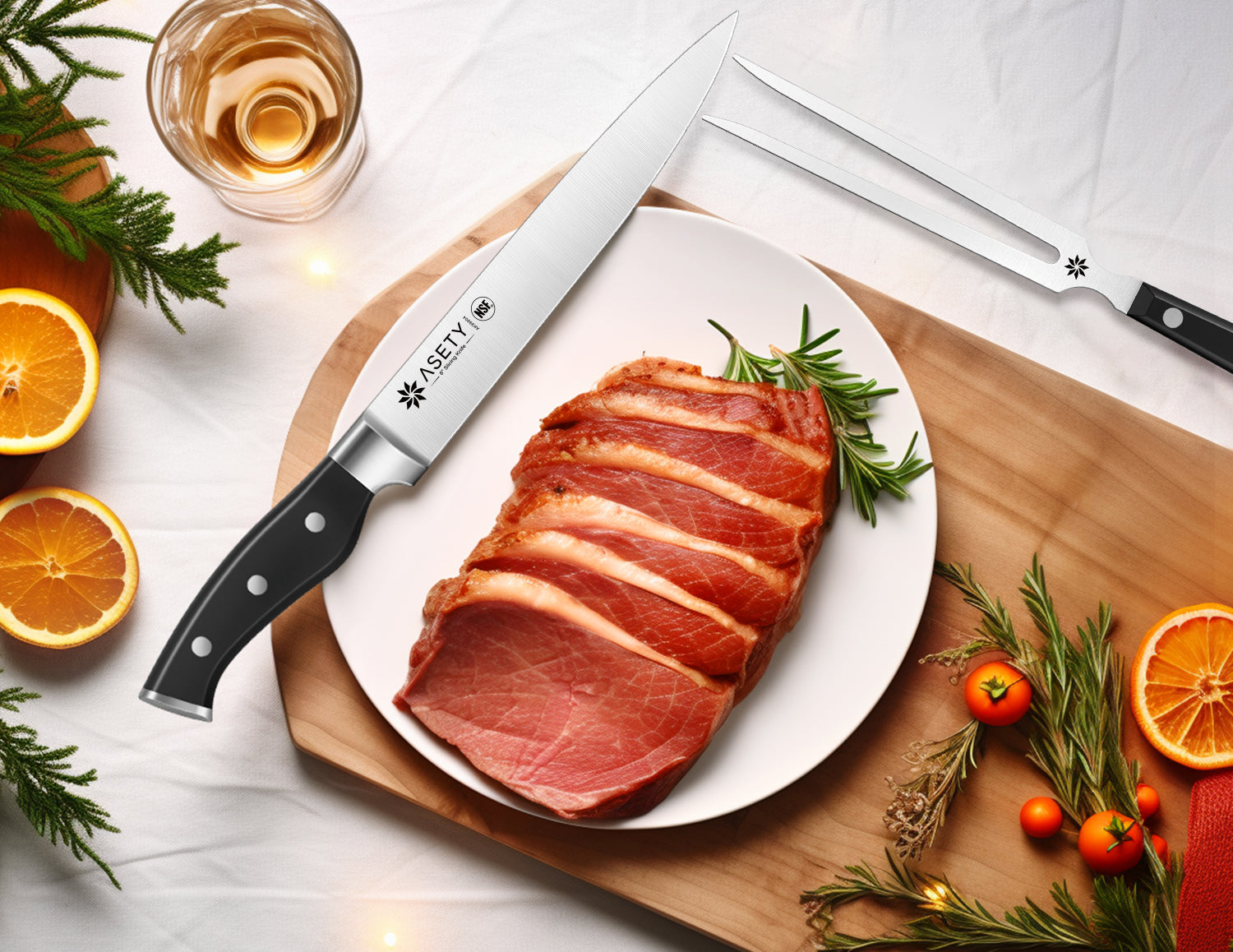 Carving Knife, High Carbon Stainless Steel Carving Knife and Fork Set