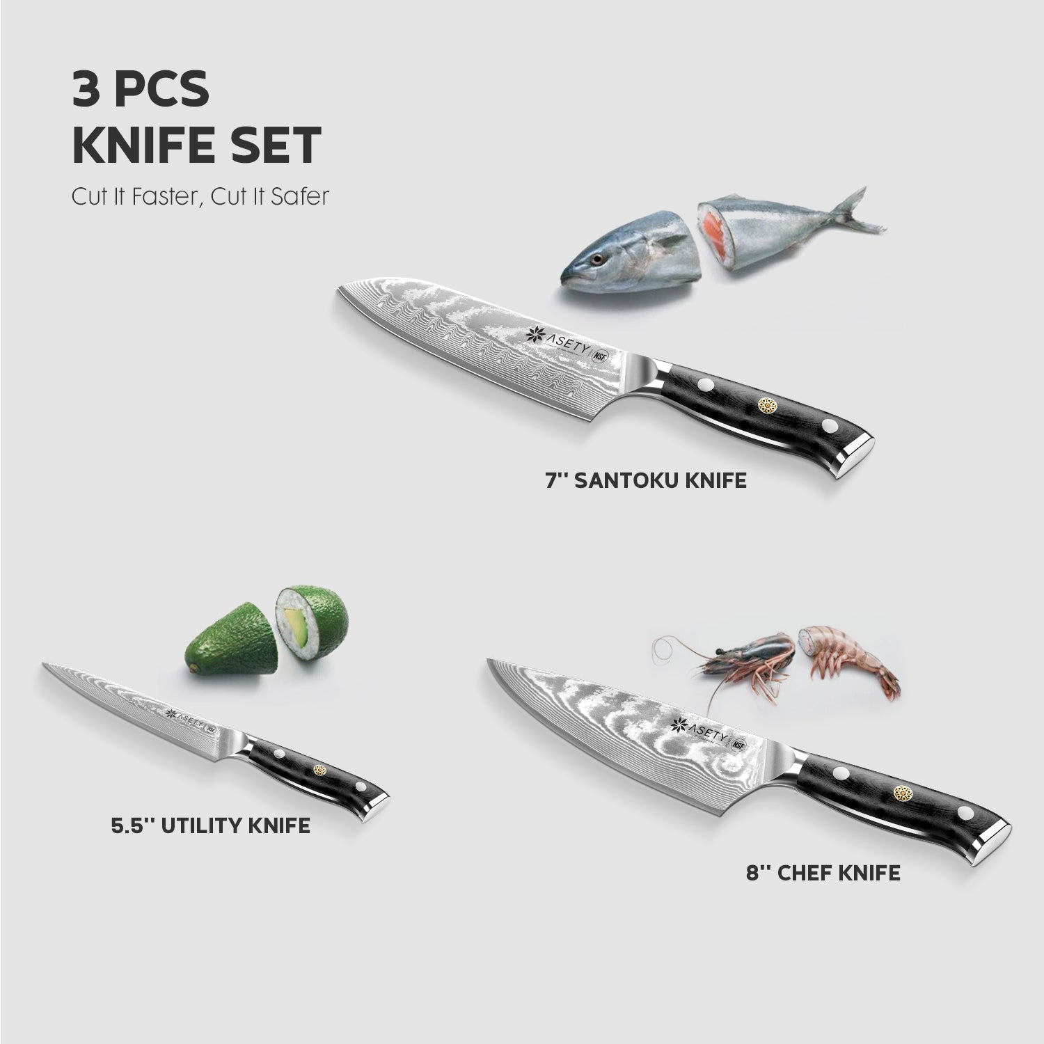 3 Pcs Japanese Kitchen Knife Set